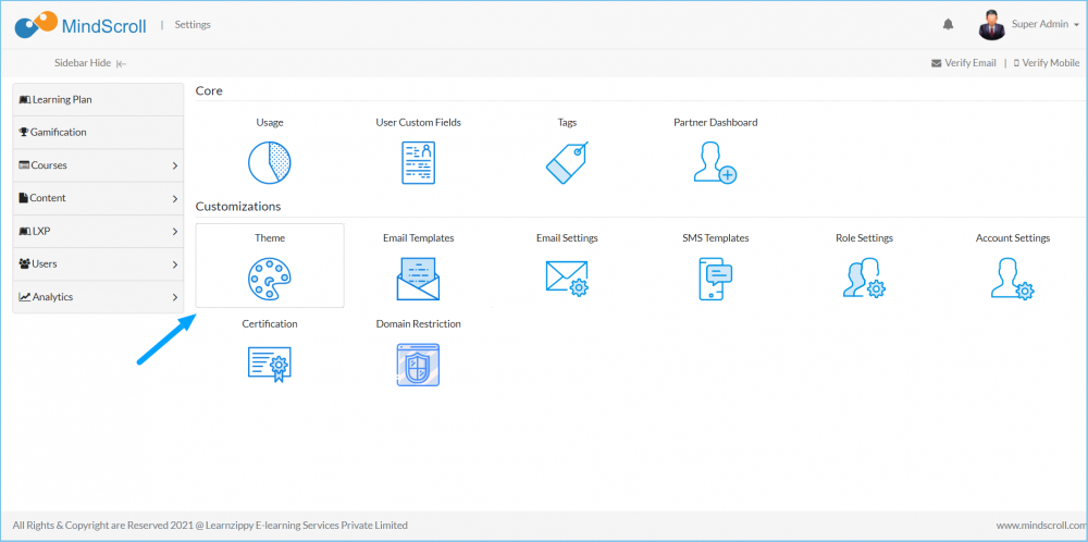 Manage Settings Page Theme option