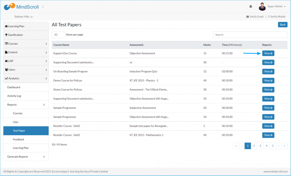 Testpaper Analytics - For assessment selected view