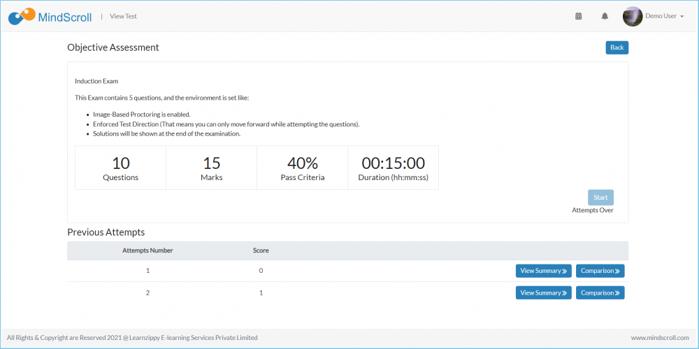 User View - Attempt over in the assessment page