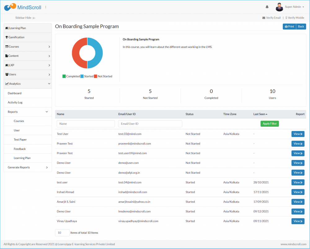 Course Analytics Dashboard page