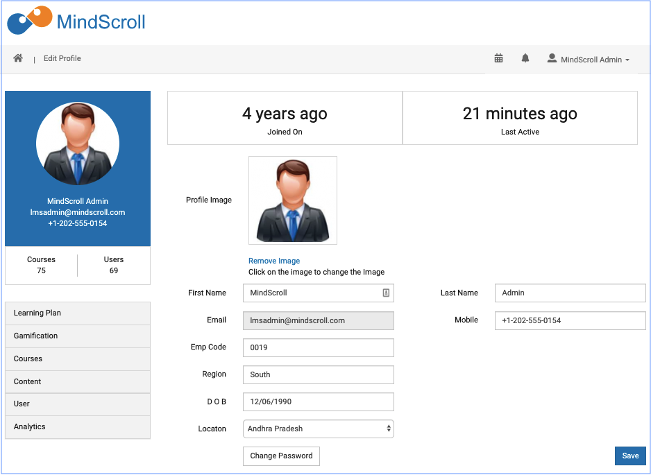 Profile view - MindScroll LMS