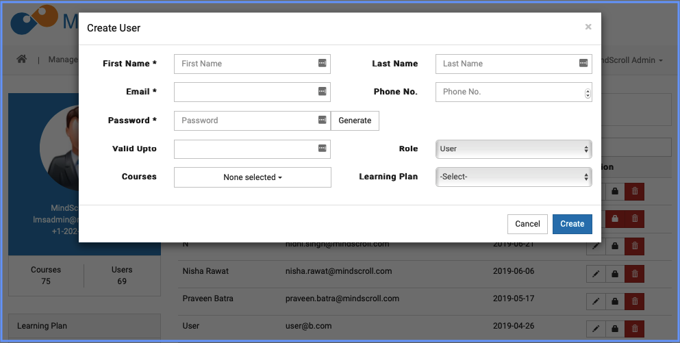 Create User - MindScroll LMS