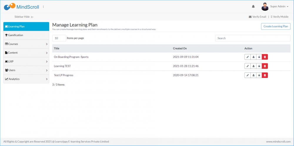 Learning Plan Management