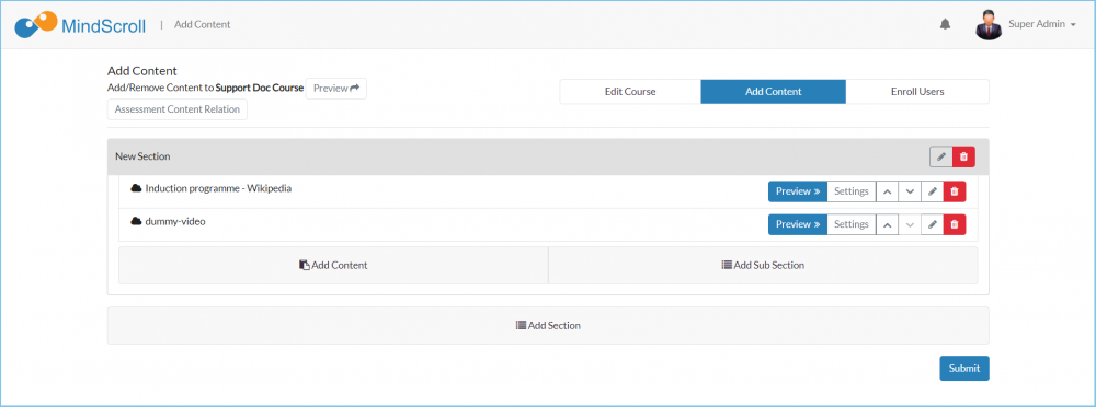 Add Content with added Weblinks in to the Course