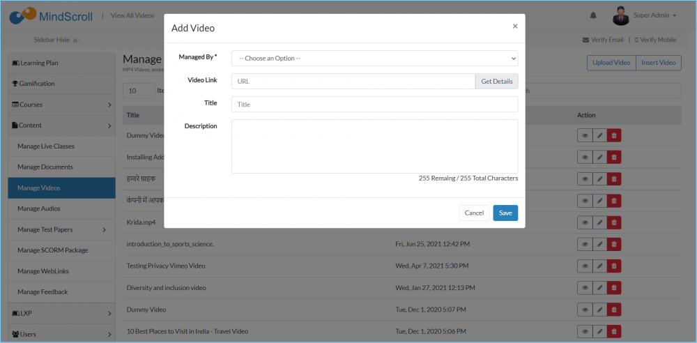 Manage Video - Embedding a Vimeo Or Youtube Videos