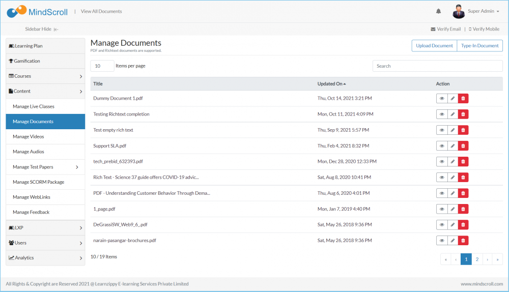 1. Documents Listing - Content Management