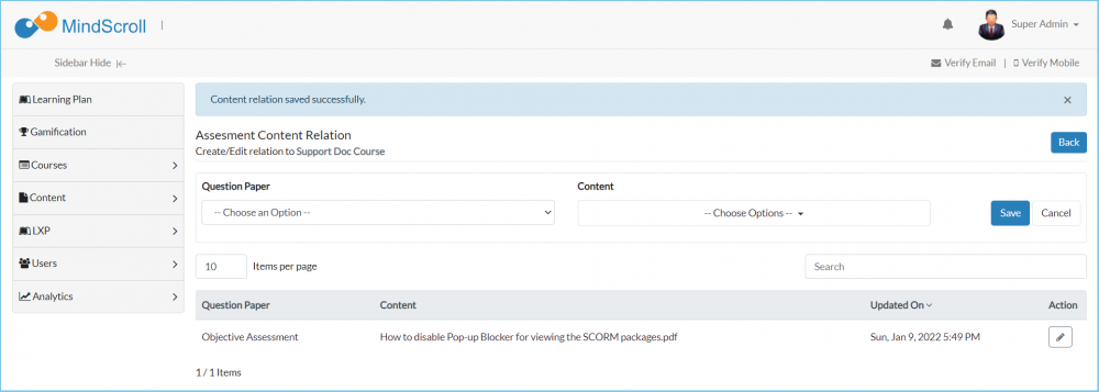 Assessment Content Relation Page