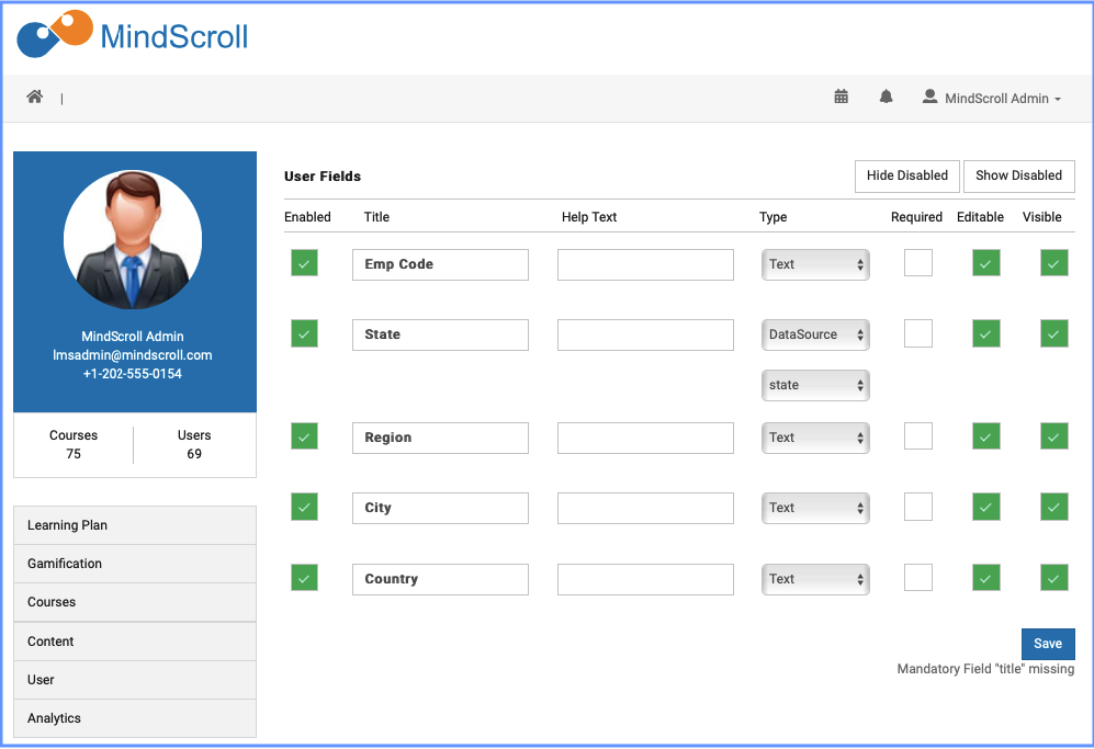User Custom Fields - MindScroll LMS