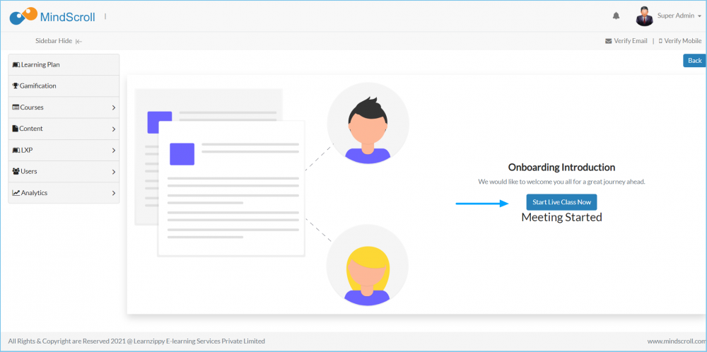 Asset Preview page to start the live class