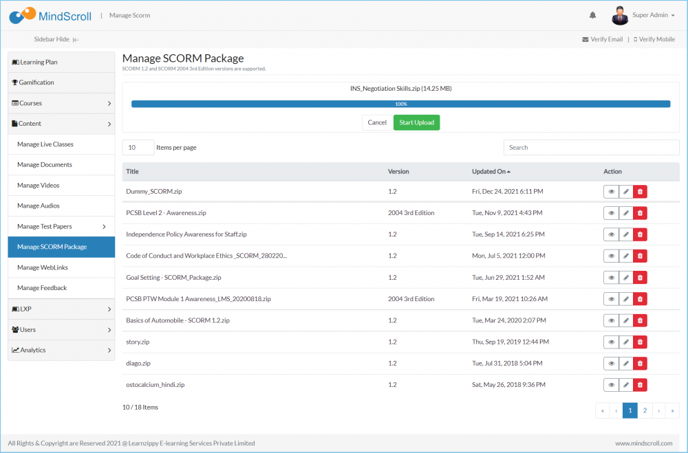 Manage SCORM Uploading Process