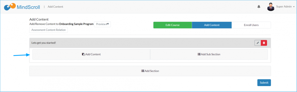 Course Edit - Add Content View