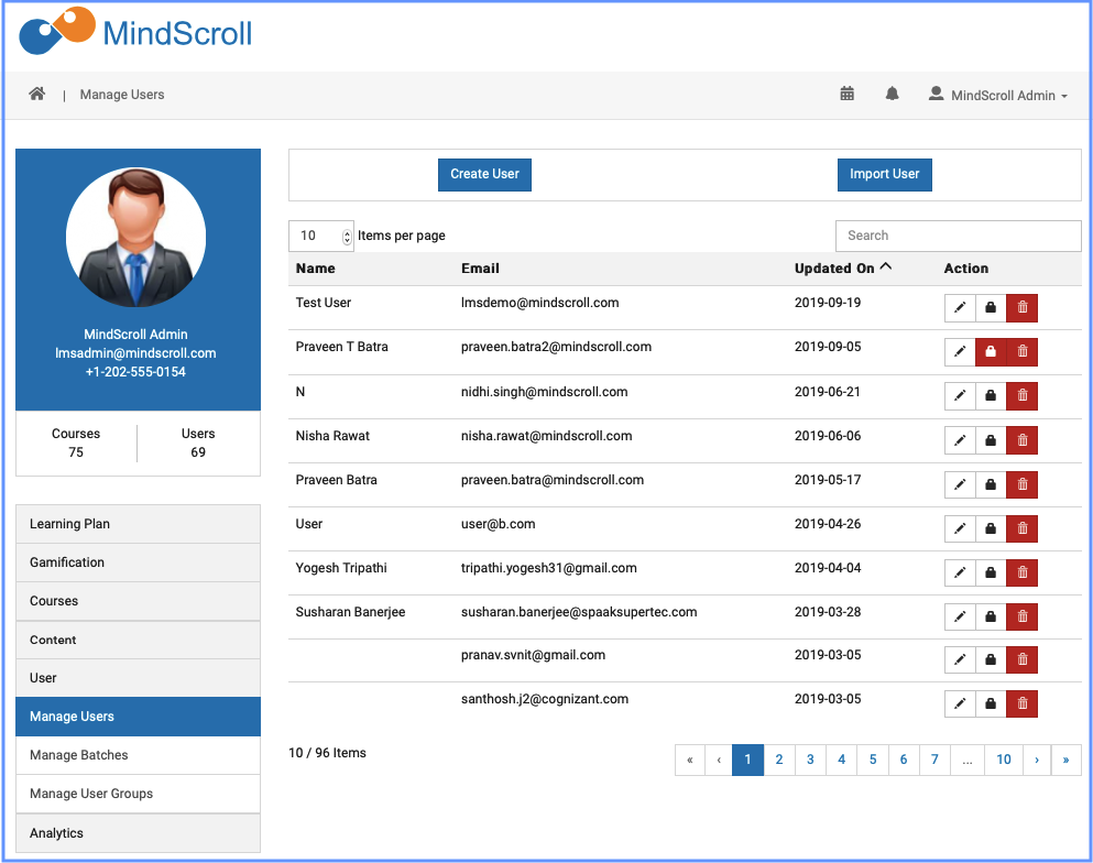 Manage Users - MindScroll LMS