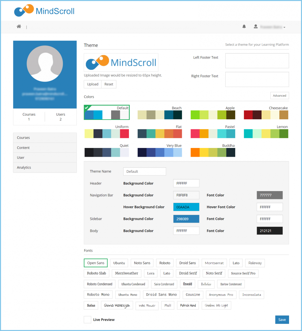 Theme Settings - MindScroll LMS