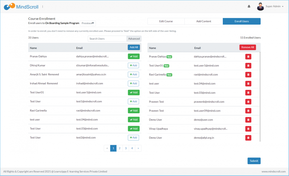 Course Enrollment Page