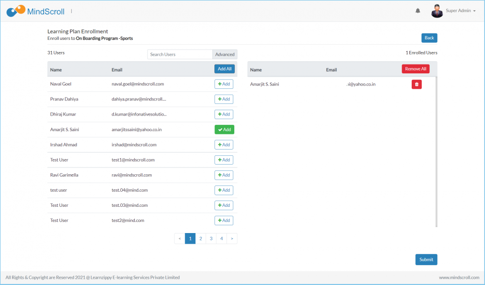 Learning Plan Enrollment page