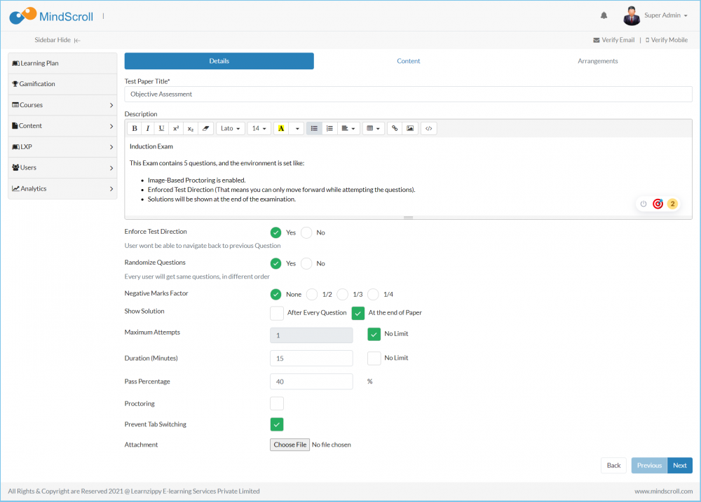 Create Assessment Details View