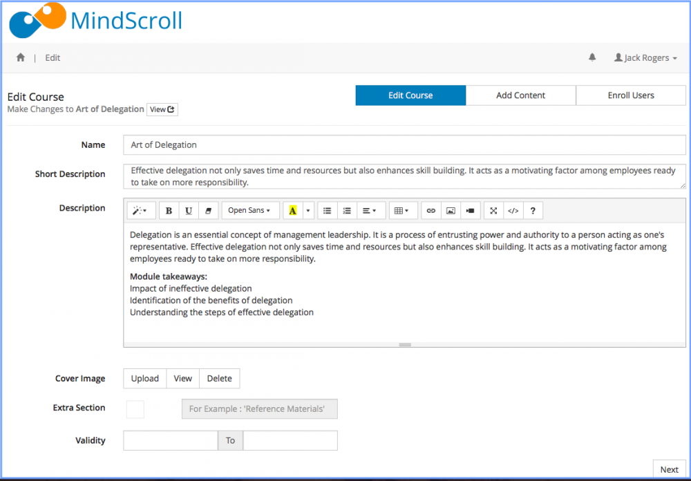 Create Course - MindScroll LMS