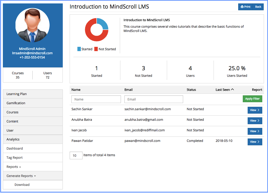 User Progress Report - MindScroll LMS