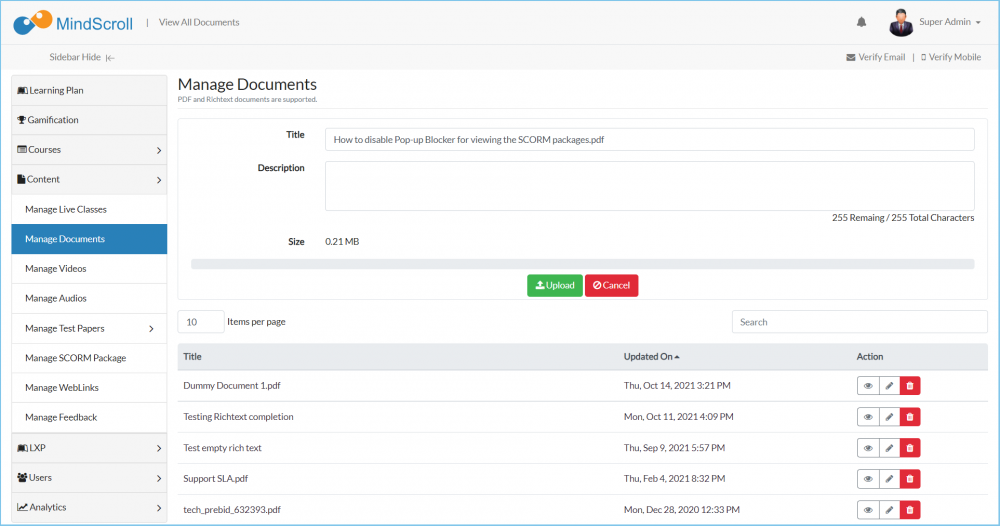 2. Document Upload Stage - Content Management