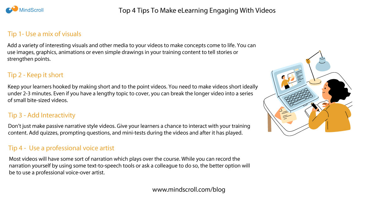 Top 4 Tips To Make eLearning Engaging With Videos - MindScroll Blog Cover Image